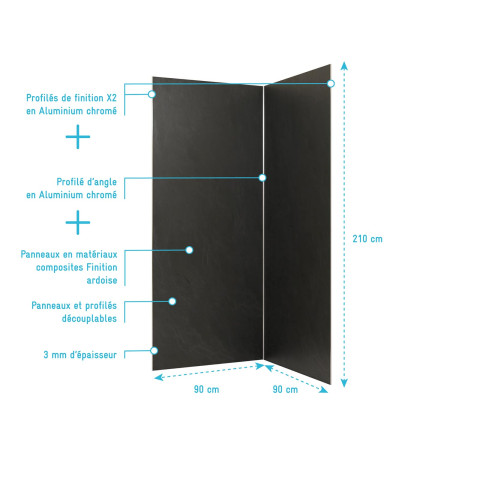 Pack 2 panneaux muraux pierre adoise 90x210 cm + profilés finition et angle chrome Aurlane - PACP308