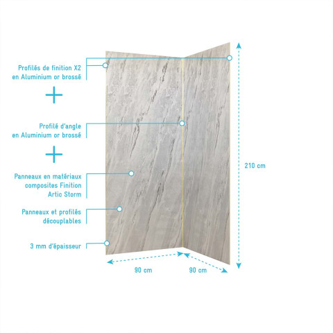 Pack 2 panneaux muraux pierre artic storm 90x210 cm + profilés finition et angle or brossé Aurlane - PACP312