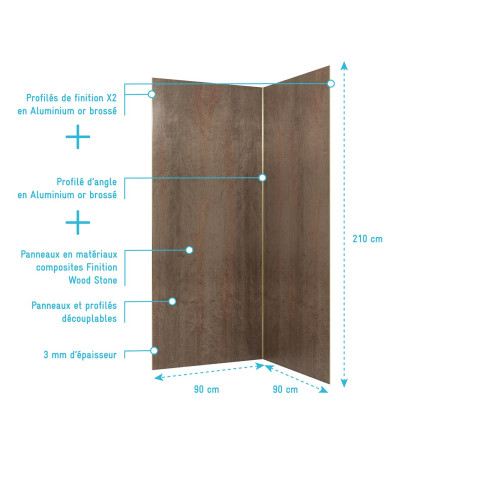 Pack 2 panneaux muraux pierre wood stone 90x210 cm + profilés finition et angle or brossé Aurlane - PACP310