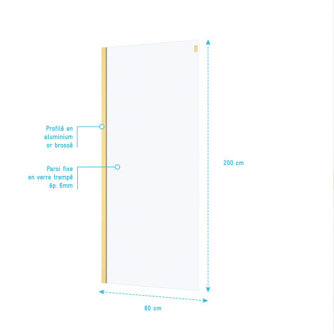 Paroi de retour 80x200 cm - finition or doré brossé - verre trempé 6 mm Aurlane - FAC981