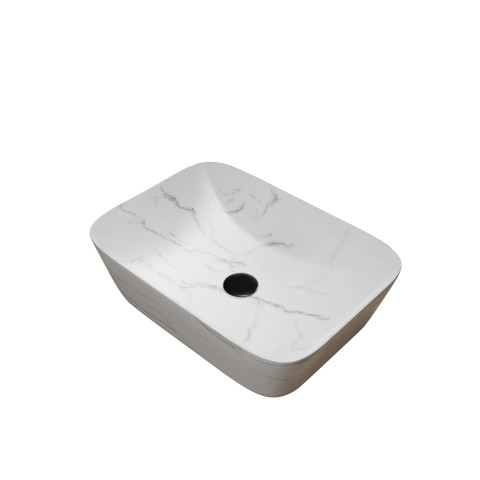 Vasque à poser rectangle en céramique blanche mat effet marbre - 45,5x32,5x13 cm - white marble