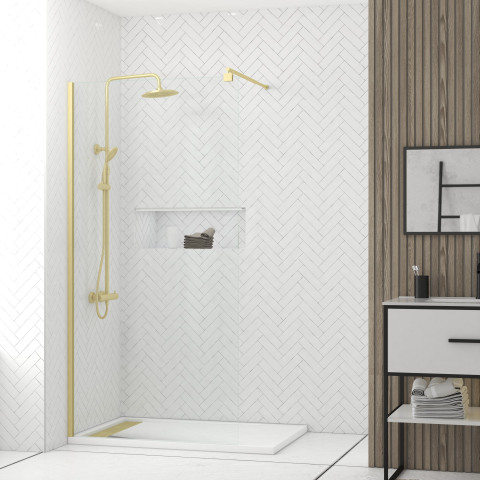 Pack paroi de douche 100x200cm verre transparent - barre de fixation extensible - Couleur de profil au choix
