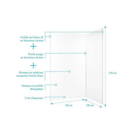 Pack 2 Panneaux Muraux en Aluminium Blanc 100+120×210 cm + Profilés Finition et Angle Chrome Aurlane - PACP318