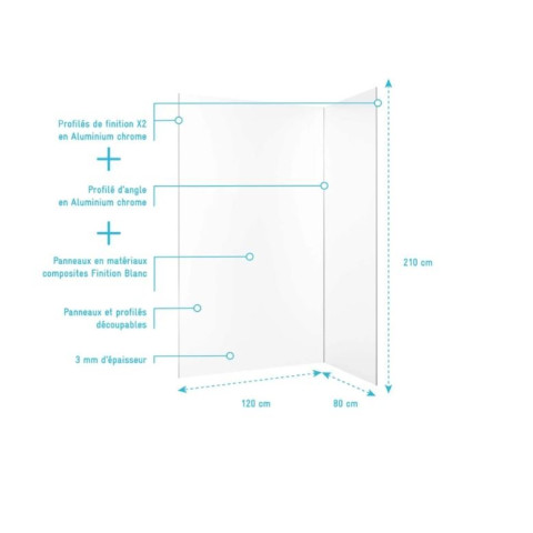 Pack 2 Panneaux muraux en aluminium blanc 80+120×210 cm + Profilés chrome - WALL'IT Aurlane - PACP316