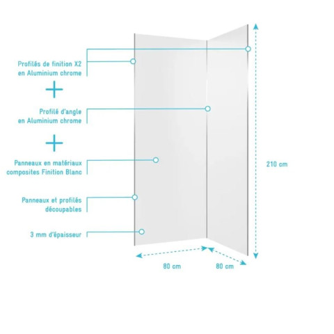 Pack 2 Panneaux muraux en aluminium blanc 80x210 cm avec profilés chrome - WALL’IT Aurlane - PACP314