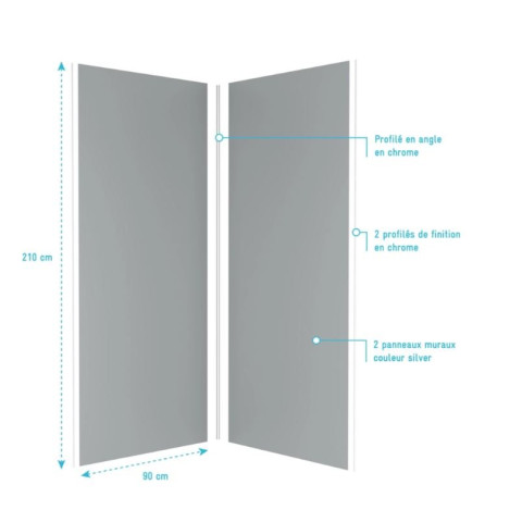 Pack 2 Panneaux muraux Silver 90x210cm avec profilés chrome - WALL’IT Aurlane - PACP258
