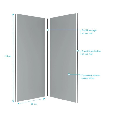 Pack 2 Panneaux muraux Silver 90x210cm + Profilés noir - WALL’IT Aurlane - PACP257