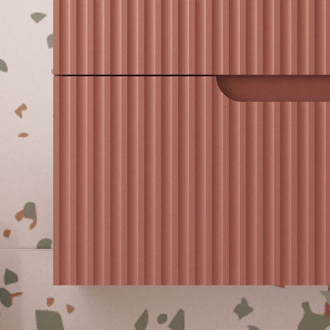 Meuble de Salle de Bains LEON 80cm Terracotta – 2 Tiroirs en MDF Ondulés – Vasque à encastrer Aurlane - PACM730