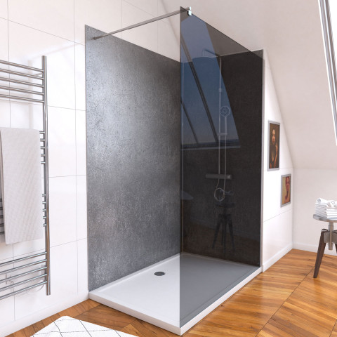 Panneaux muraux silver grey 90+120x210 - receveur 120x90 - paroi 8mm 120x200 + bras - Couleur de paroi au choix