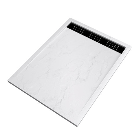 Receveur en acrylique blanc effet pierre 90x120x4 cm + grilles linéaires chrome - moon - Couleur de grille au choix