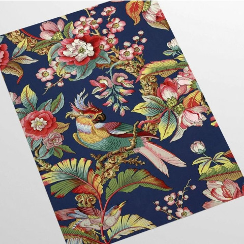 Papier peint chinois en bleu avec des oiseaux - CHINOISERIE++