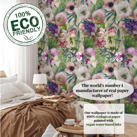 Papier peint floral avec fleurs roses - PINK BOTANICAL++