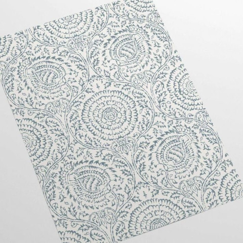 Papier peint floral damassé blanc et bleu Shabby Chic - ANTHROP++