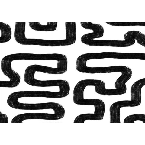 Papier peint à motif labyrinthe avec coups de pinceau noir - BRUSH++