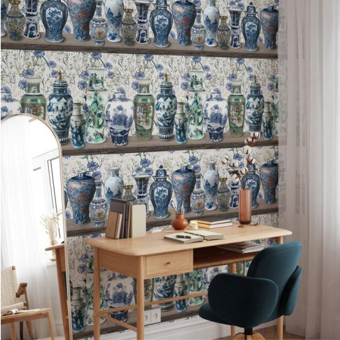 Papier peint chinoiserie avec vases Ming - VASI MING++