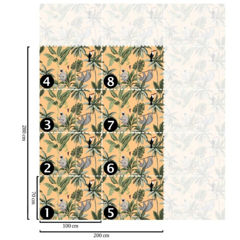 Papier peint singes de la jungle orange - JUNGLA ARANCIO++