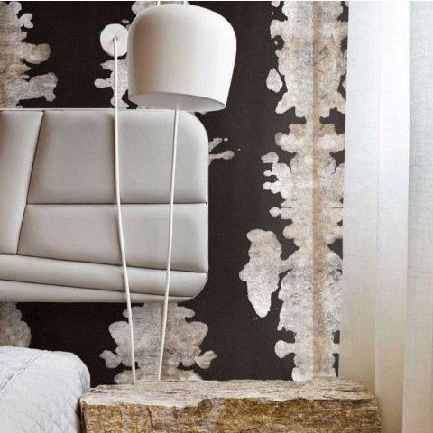 Papier peint tâches d'encres beiges sur fond noir InkBlot Shibori - INK BLOT CREAM++