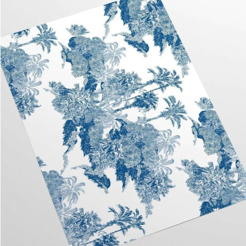 Papier peint Toile de Jouy Palmier bleu - TOILE BLUE