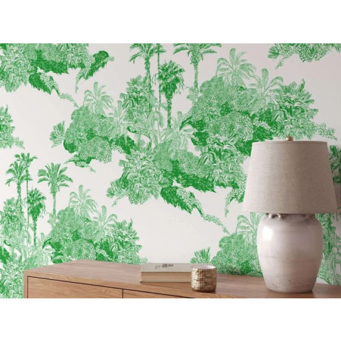 Papier peint Toile de Jouy Palmier vert - TOILE VERDE