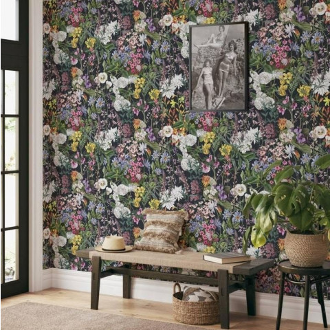 Papier peint vintage botanique floral foncé coloré - VINTAGE BOTANICAL