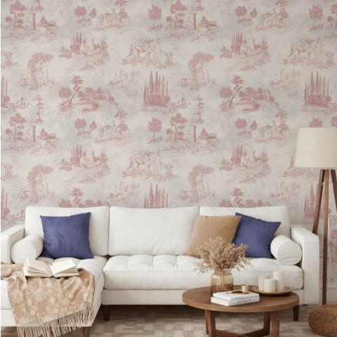 Papier peint vintage français en toile rose - VINTAGE TOILE PINK