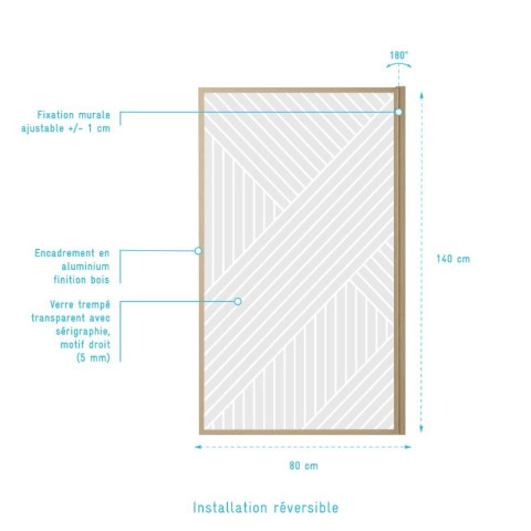 Pare baignoire pivotant 140x80 cm HINATA - Style Japandi géométrique Aurlane - FAC1065
