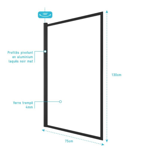 Pare baignoire rabattable 75x130cm - Finition Noir Mat - DARK CONTOURING SCREEN Aurlane - FAC602