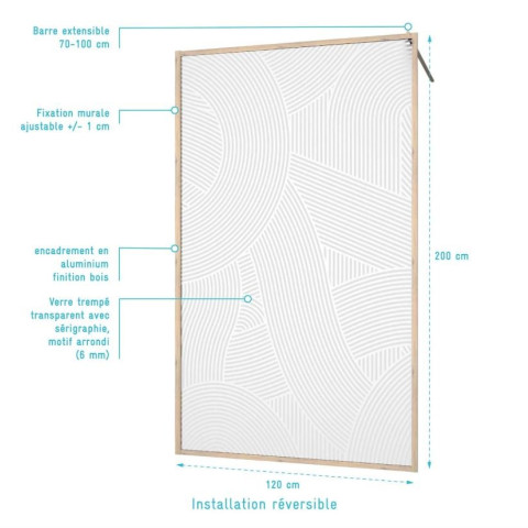 Paroi de douche 120 x 200 HINATA - Style Japandi courbes douces Aurlane - FAC1062