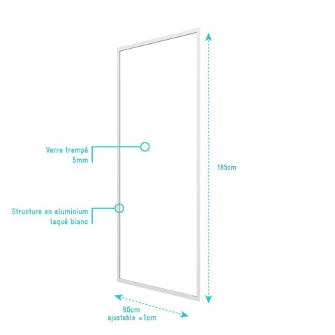 Paroi porte de douche blanc RETOUR 90x185cm pour porte - Verre transparent 5mm - WHITY SIDE 90 Aurlane - FAC495