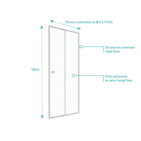 Paroi porte de douche coulissante blanc 100x185cm extensible - WHITY slide 100 Aurlane - FAC493