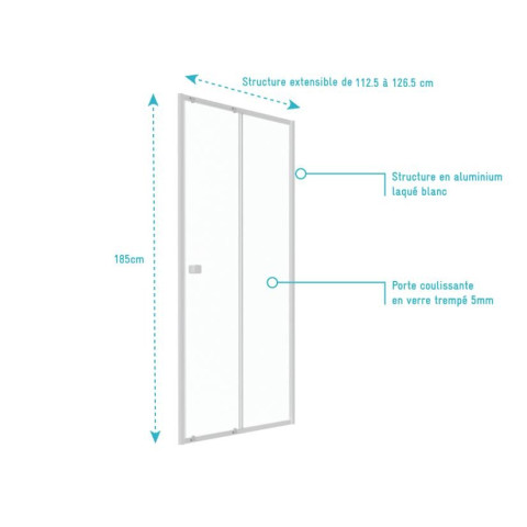 Paroi porte de douche coulissante blanc 120x185cm extensible - WHITY Slide 120 Aurlane - FAC494