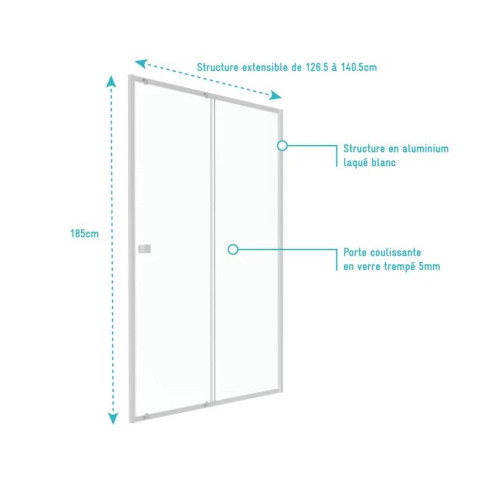 Paroi porte de douche coulissante blanc 140x185cm extensible - WHITY SLIDE 140 Aurlane - FAC497