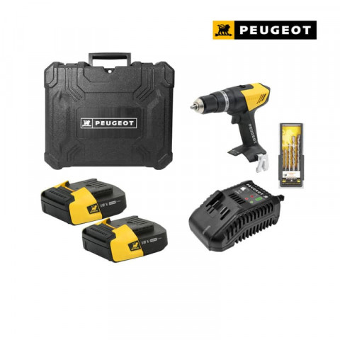 Perceuse à percussion peugeot energydrill-18vp20 - 2 batteries 18v 2.0 ah - 1 chargeur 250314