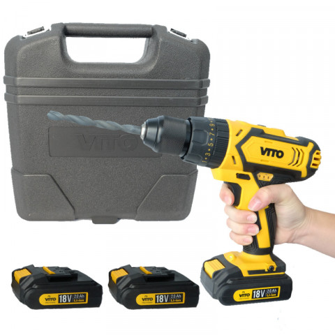 Perceuse visseuse 18v vitopower + 3 batteries lithium 2.0 ah mallette 18 accessoires