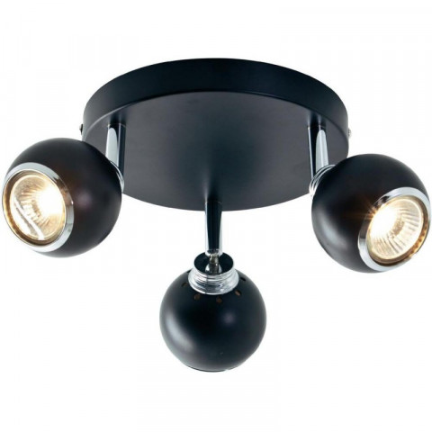 Plafonnier a 3 lumieres de coloris noir et chrome - 3 ampoules requises : culot gu10 - puissance 28w