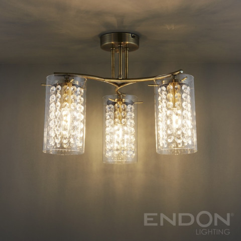 Plafonnier alda, laiton antique et verre, 3 ampoules