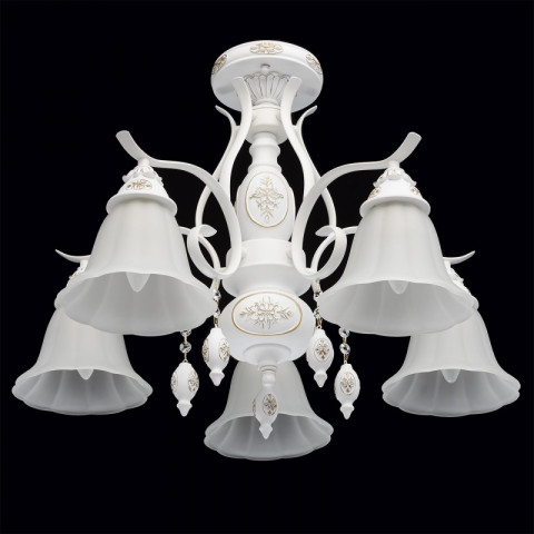Plafonnier blanc country 5 ampoules 47 cm