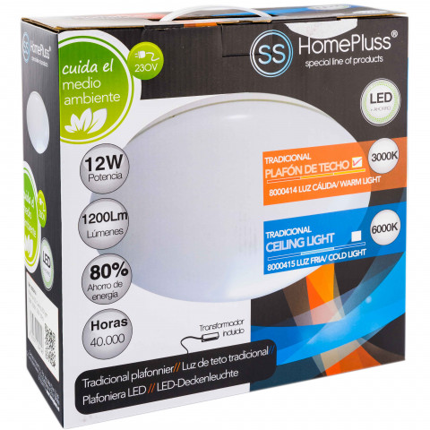 Plafonnier led 12w d:26cm blanc/chaud
