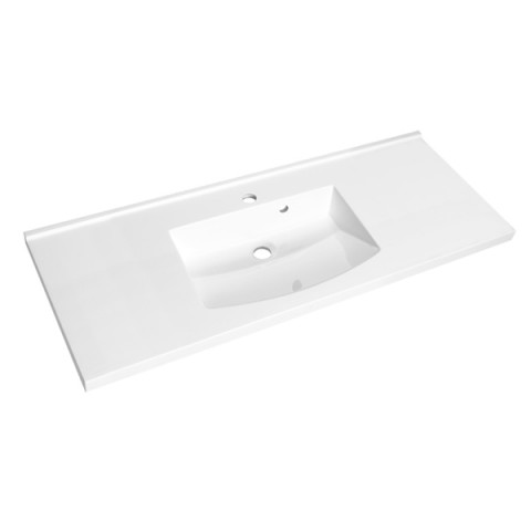Plan de toilette Flex simple vasque en polybéton blanc brillant (dimensions au choix)