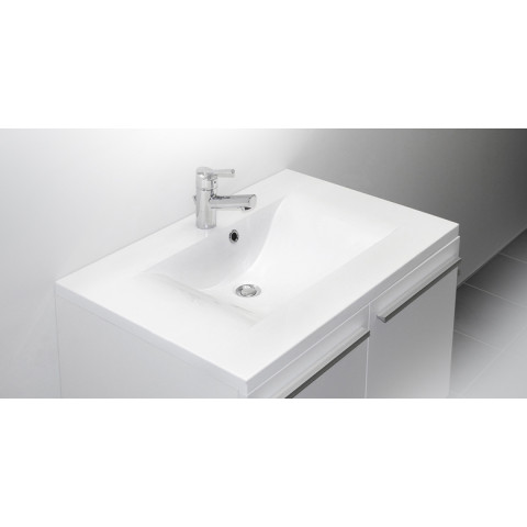 Plan de toilette Wave simple vasque en polybéton blanc brillant 80 cm
