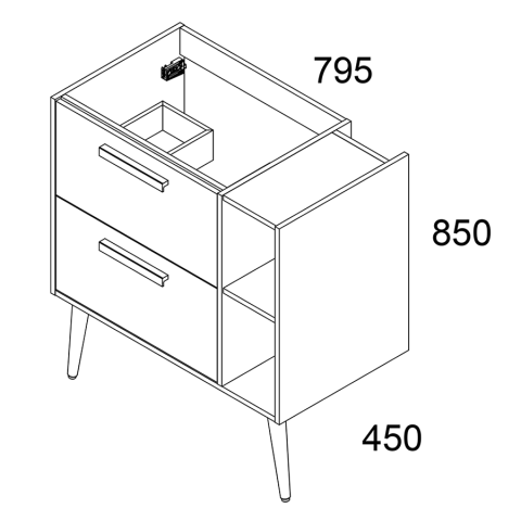 Meuble de salle de bain vasque déportée - 2 tiroirs - sans miroir - malia - blanc - 80cm