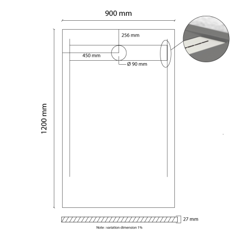 Receveur de douche en résine extra plat à poser 90x120cm - blanc - arhus