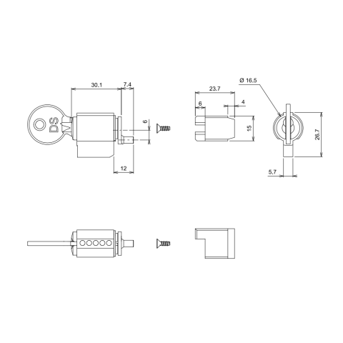 Barillet pour profil 35 à 36 mm pour fermetures encastrées série 6790 pour coulissant menuiserie aluminium type 9434