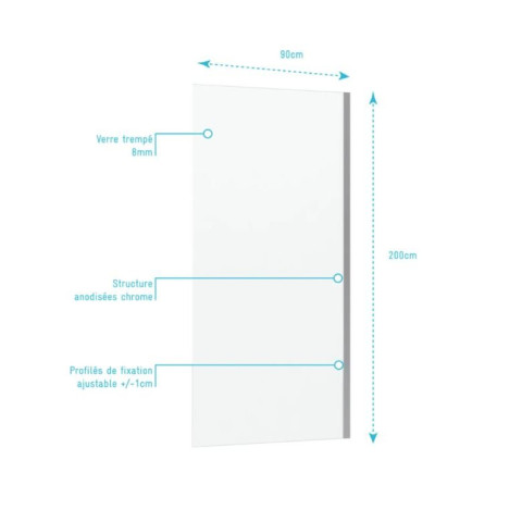 Porte de douche fixe 90x200cm - ROLLING CHROMED SIDE 90 / RETOUR 90 Aurlane - FAC616