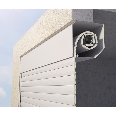Porte de garage gris clair à enroulement lames de 75mm - pose sous linteau intérieur - Dimension au choix