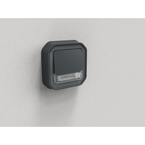 Poussoir no-nf lumineux porte-étiquette plexo complet encastré anthracite (069854l)