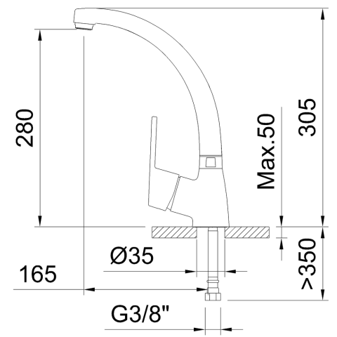 Mitigeur pour évier NF Smart EcoNature Cold Open C3 avec bec en forme de tube - 280 mm - Chromé - STANDARD HIDRAULICA - 99265C