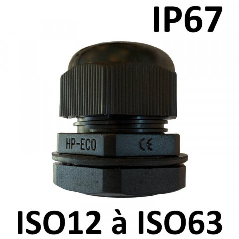 Presse étoupes noir iso ip67 + contre écrou m25 - ø 13 -18mm - perçage 25,5mm