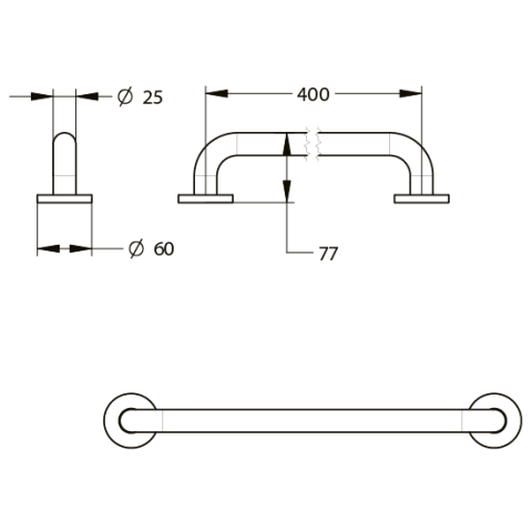 Barre d'appui droite en acier époxy blanc - 400 mm (sans vis) - Ø 25 mm - PRESTO - 60341