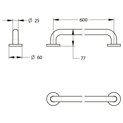 Barre d'appui droite en acier époxy blanc - 600 mm (sans vis) - Ø 25 mm - PRESTO - 60343